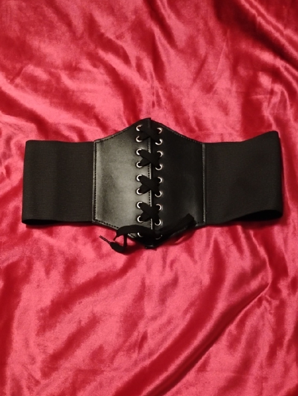 Black Lace-Up Elastic Waist Corset Belt